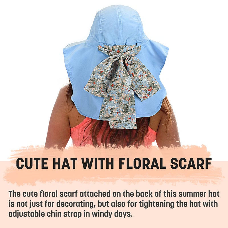Solaris UPF 50+ Women's Wide Brim Sun Hat â€“ Lightweight Foldable with Detachable Scarf & Neck Cover, UV Protection for Hiking, Beach, Gardening Blue - Image 4